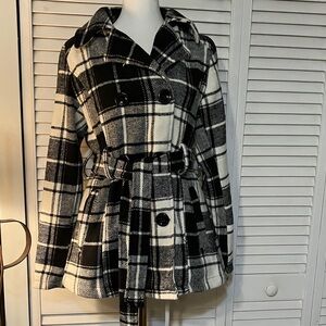 Vine and Valley Plaid Pea Coat in Black and White